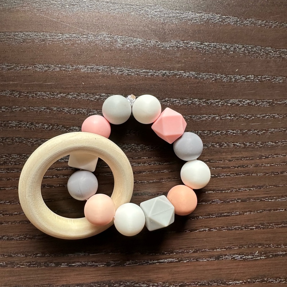 Handmade Silicone Teething Bracelet - Pink, Gray, Cream
